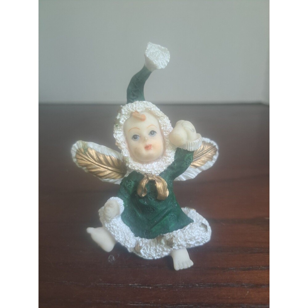 Vintage K's Collection Snowbaby Green Christmas Angel Resin